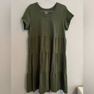 Tiered Cotton Dress | Large | Army Green